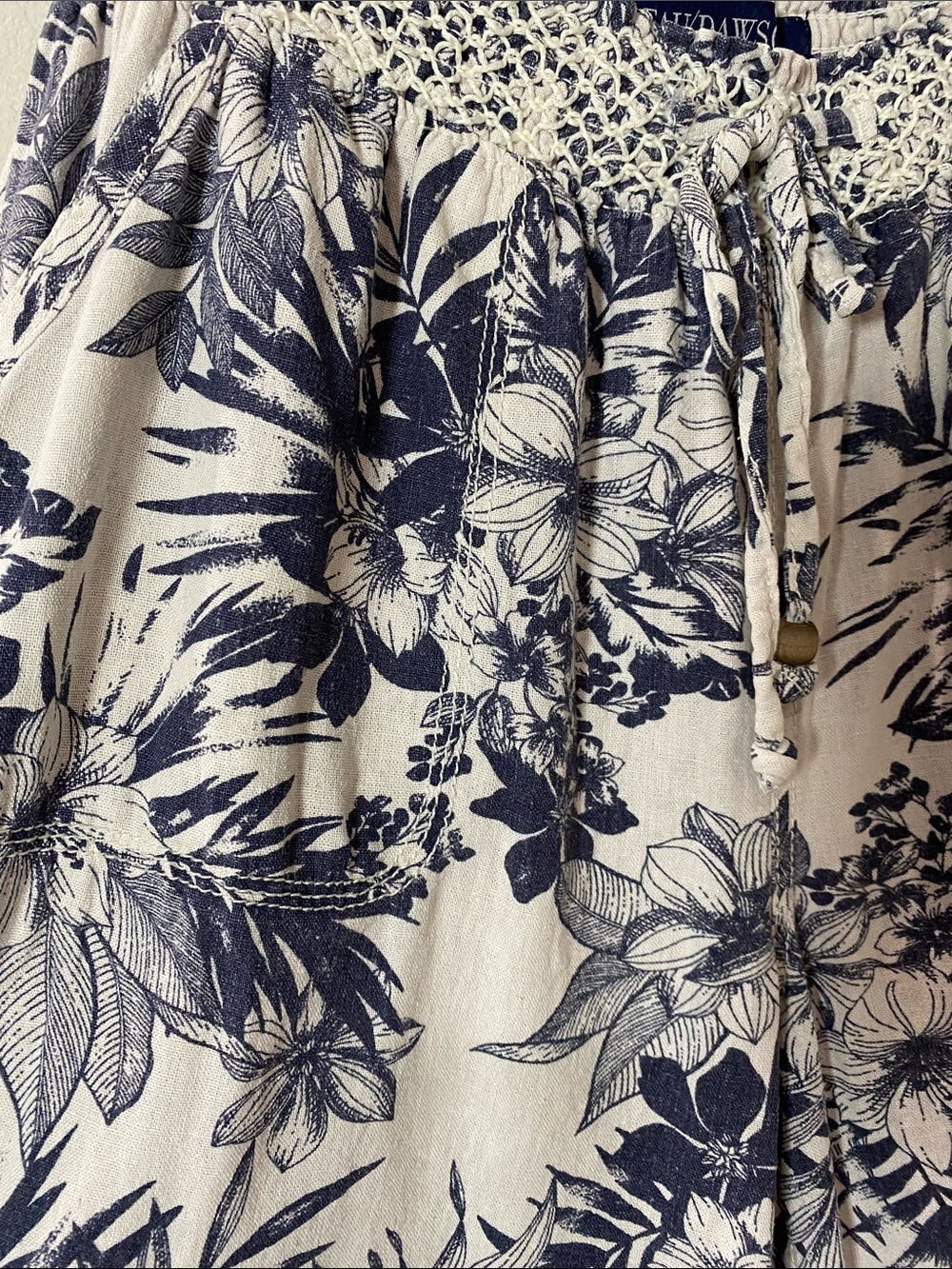 Linen and Rayon Navy Floral Beachy Smocked Waist Wide-Leg  pants - Picture 11 of 11